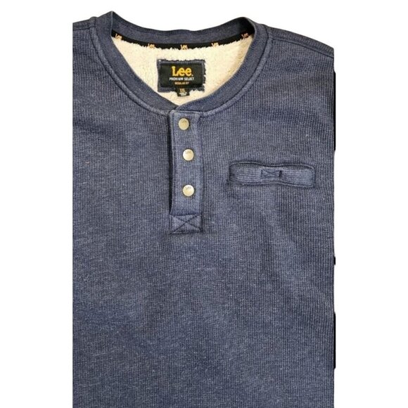 Lee Premium Henley Sweater Men's Size XL Blue Sherpa Lined Button Front Pocket - Picture 5 of 11